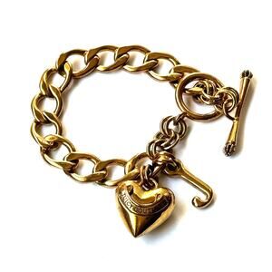 Juicy Couture Vintage Gold Puff Heart Chunky Chain Link Bracelet